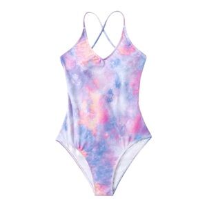 ROMWE Rainbow Galaxy Tie-Dye Lace-Up One-Piece Swimsuit - WL